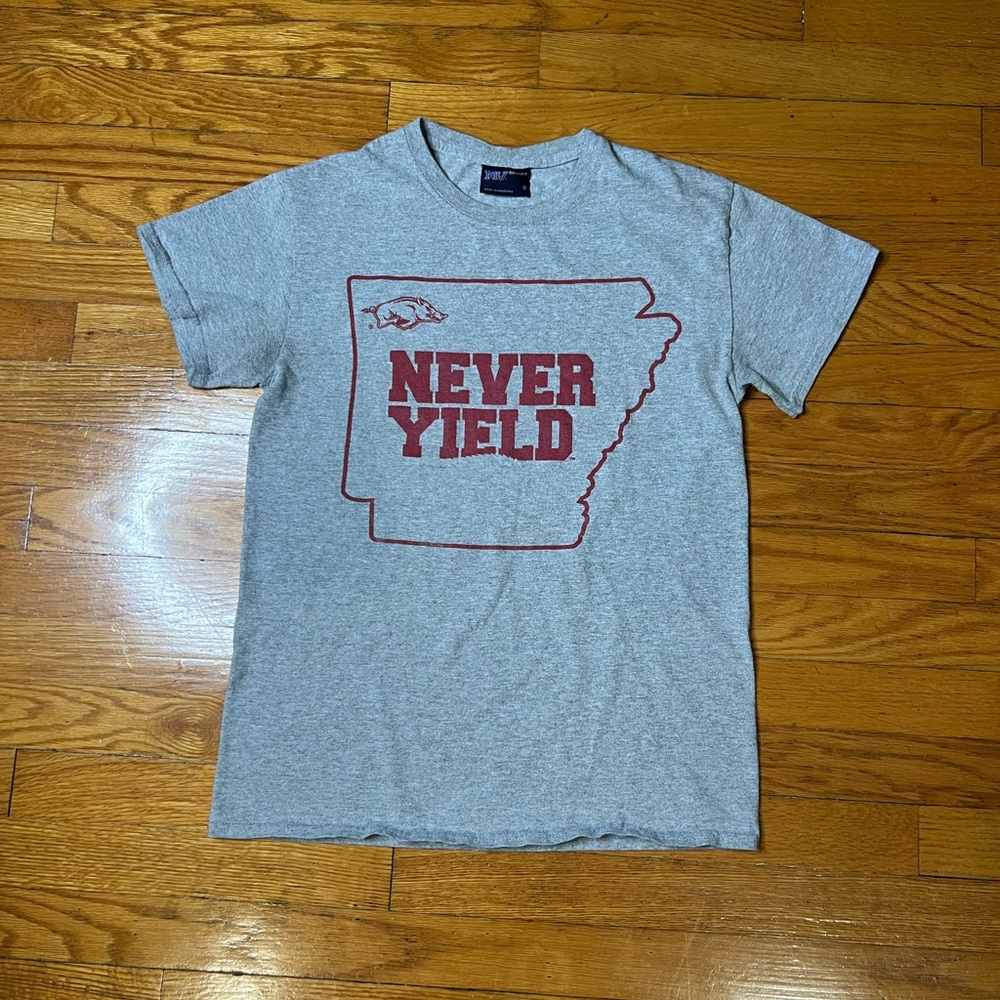 MV Sport Gray Arkansas never yield tee